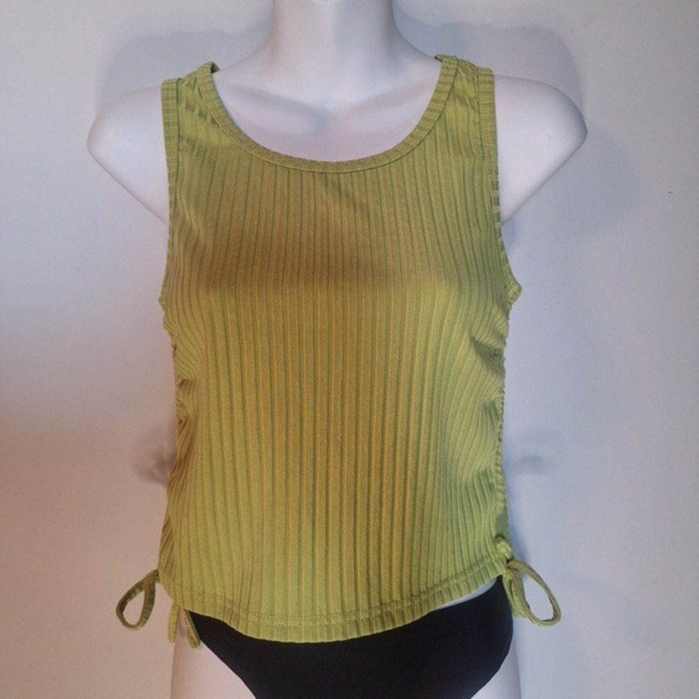 SHEIN Lime Green Ribbed Ruched‎ Side Drawstring Crop Tank Top Size Medium